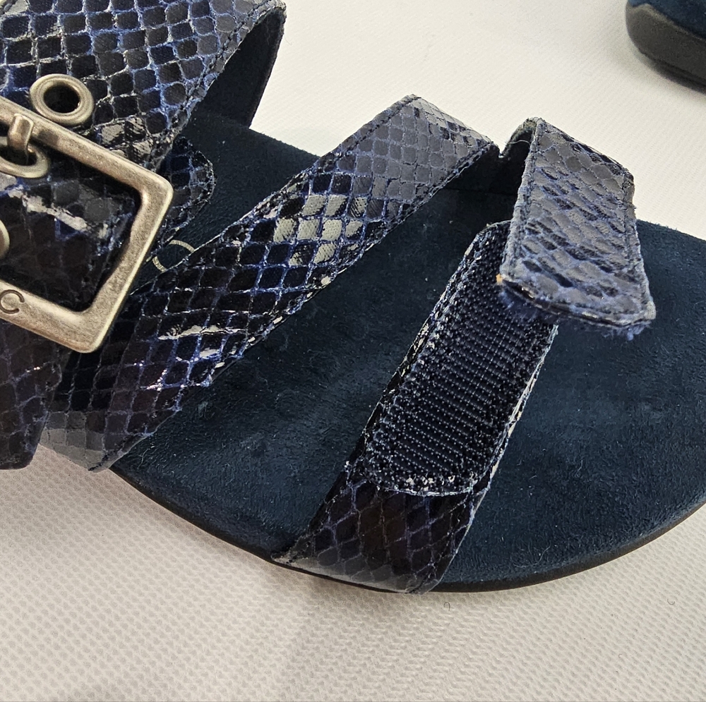 Vionic Skylar Women Adjustable Slide Orthotic Sandals Navy Snak Skin Embossed 7W - Picture 5 of 6